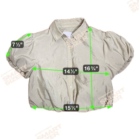 CINQ À SEPT Allinae Crop Button Top XS Beige Puff Sleeve Polished Minimal Blouse - Picture 5 of 7